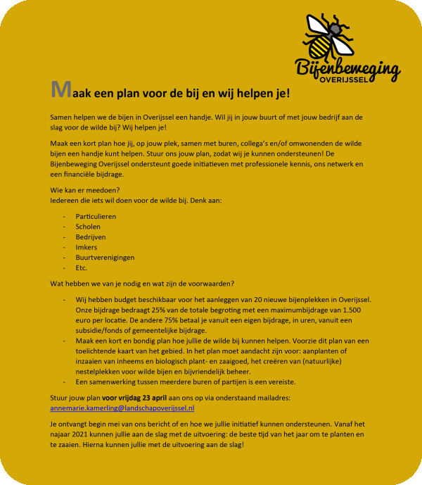 Bijenbeweging Overijssel ondersteunt financieel