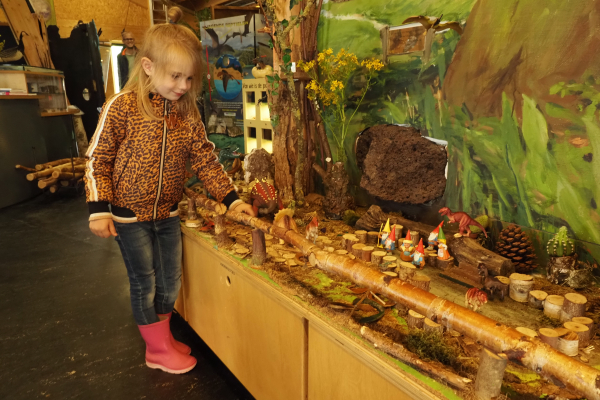 De 5 jarige Liena Spijkers bezoekt het kabouterbos met dino's