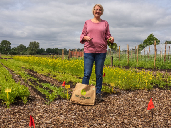 Ria bezig met haar oogst van de week